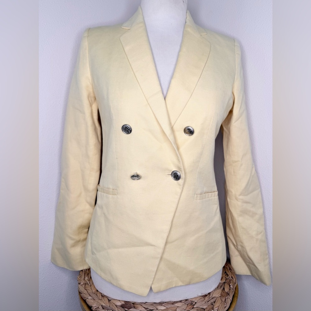 MNG Blazer Buttercup Yellow Linen Blend Double Breasted Jacket Womens outerwear